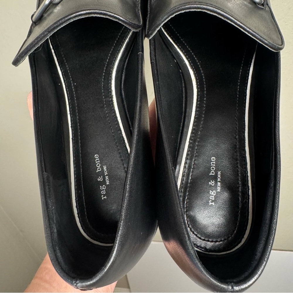 RAG & BONE Aslen Black Leather Loafer With Silver Chain Detail Square Toe Sz 40 - Picture 15 of 16